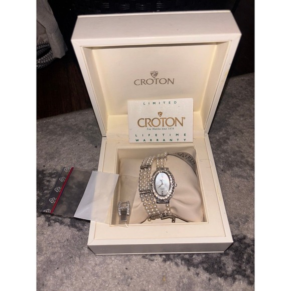 Croton Pearl & Rhinestone Bezel Watch Boxed Set Ladies Jewelry Timepiece - Picture 1 of 3